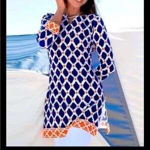 Barbara Gerwit Engineered Knit Split Neck Tunic Top Large